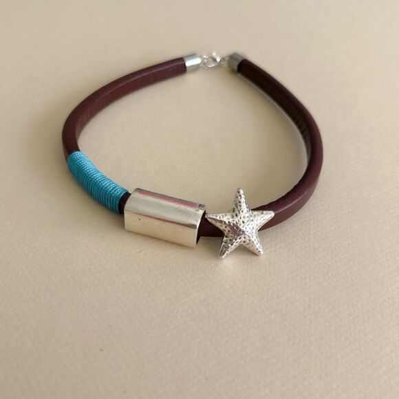 Brown and Silver Star Choker Necklace #1658 - Picture 3 of 3